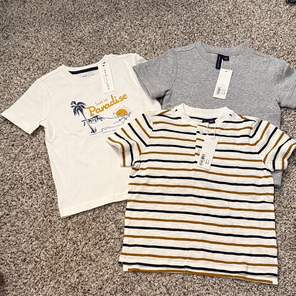Janie and Jack Graphic and Striped Tees - White, Gray, Brown